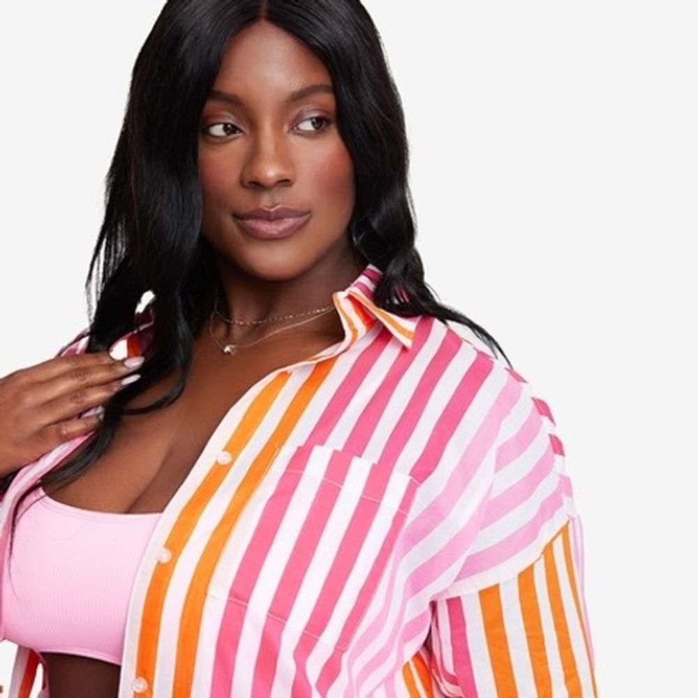 Beach Riot Alexa Pink Orange Striped Button Down Shirt Cover Up NWT Plus 18-20